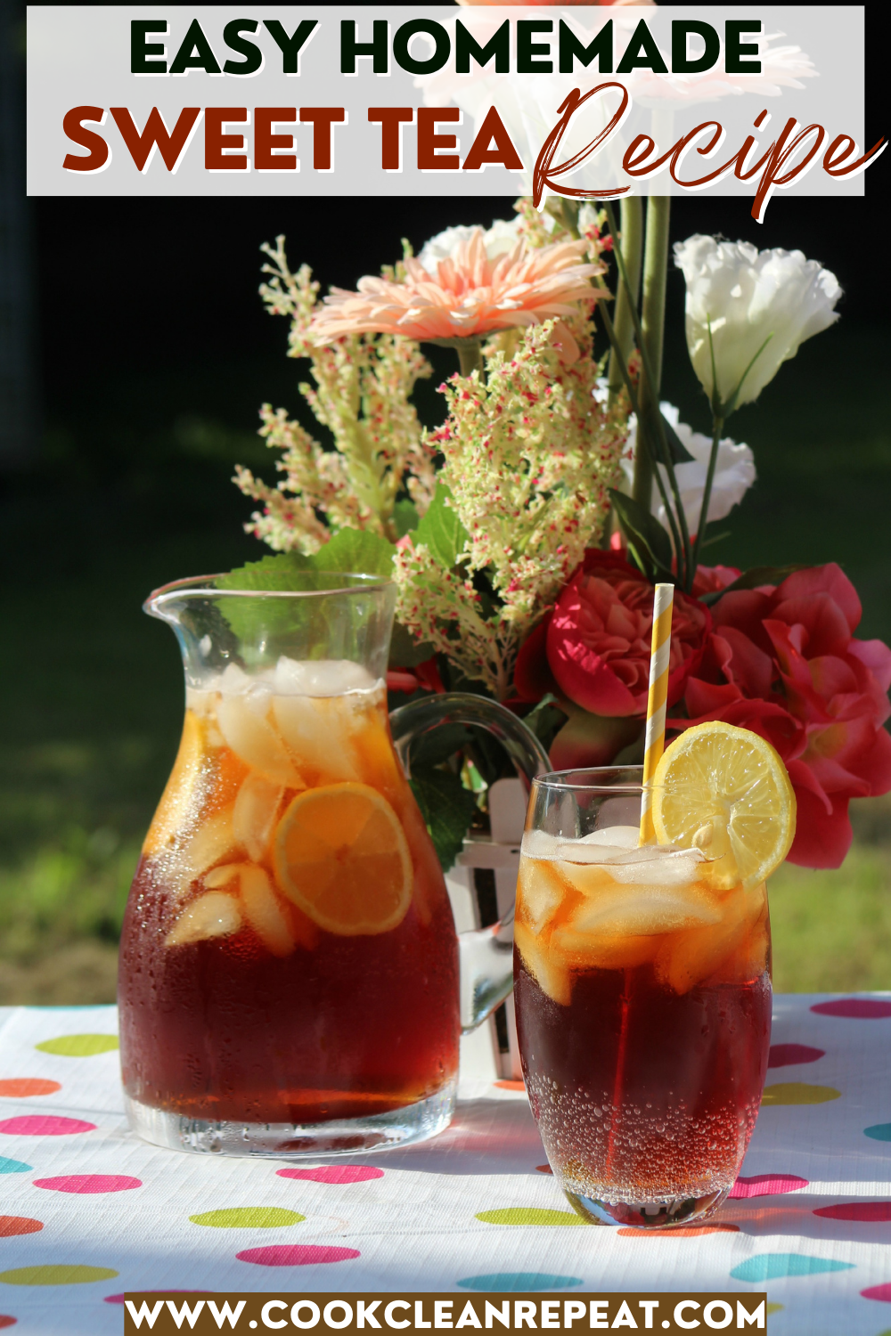 Pin showing the title Easy Homemade Sweet Tea Recipe