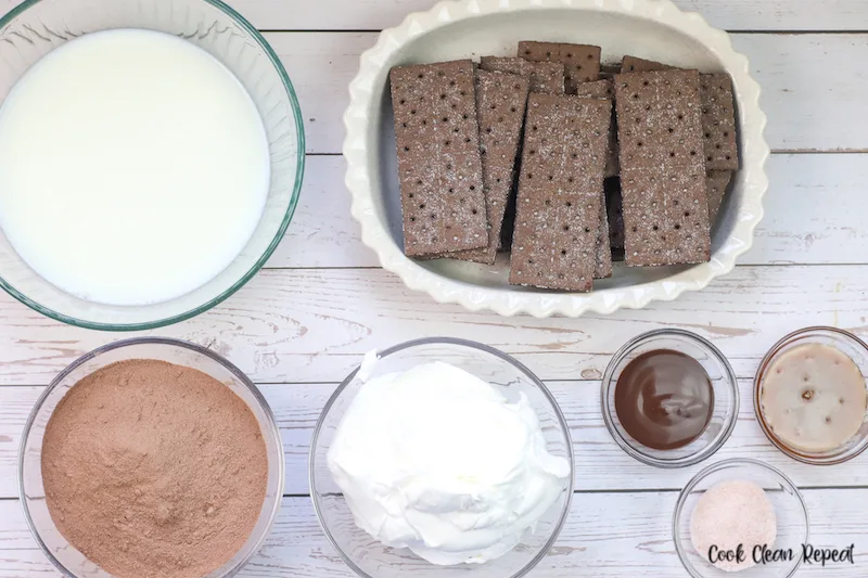 Ingredients needed to make chocolate pudding cake recipe. 