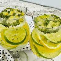lemon water recipe with mint garnished on top