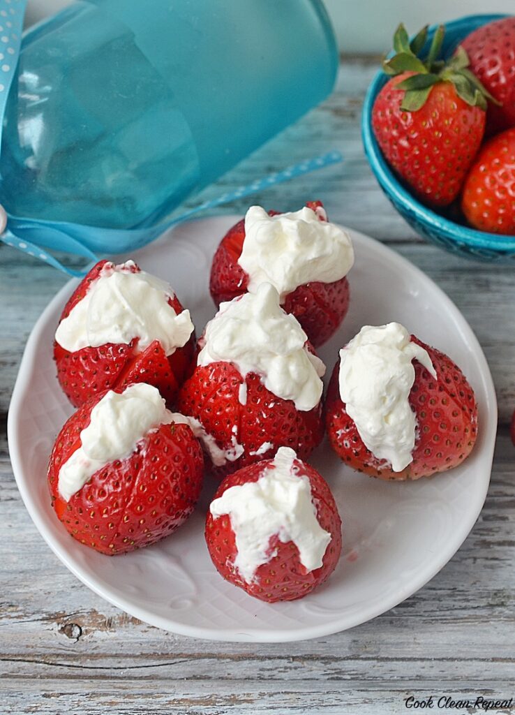 strawberries stuffed with cheesecake filling. 