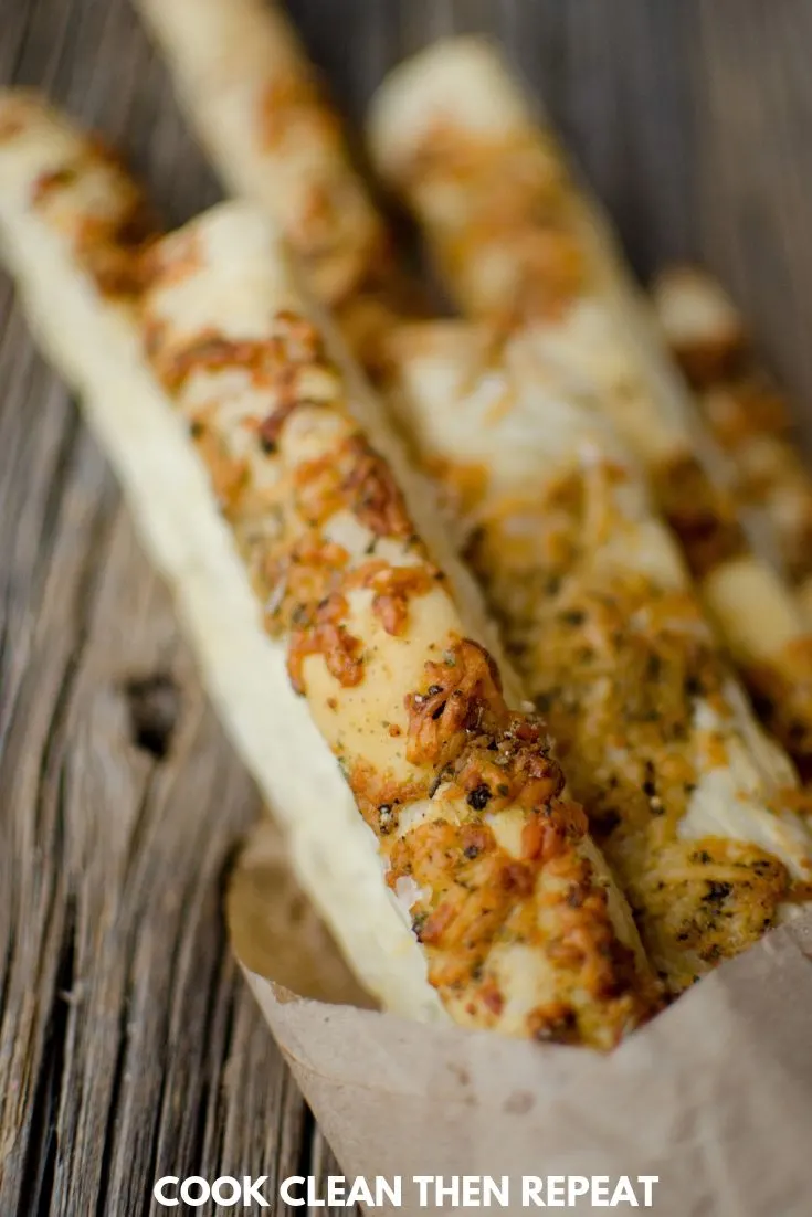 Close up of finished baked breadsticks.