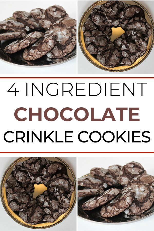 You can make soft and chewy crinkle cookies with just four simple ingredients. Start with your favorite cake mix and from there it just gets easier. These are a great cookie to enjoy with a cold glass of milk. #cookies #cookierecipes #cakemixcookies