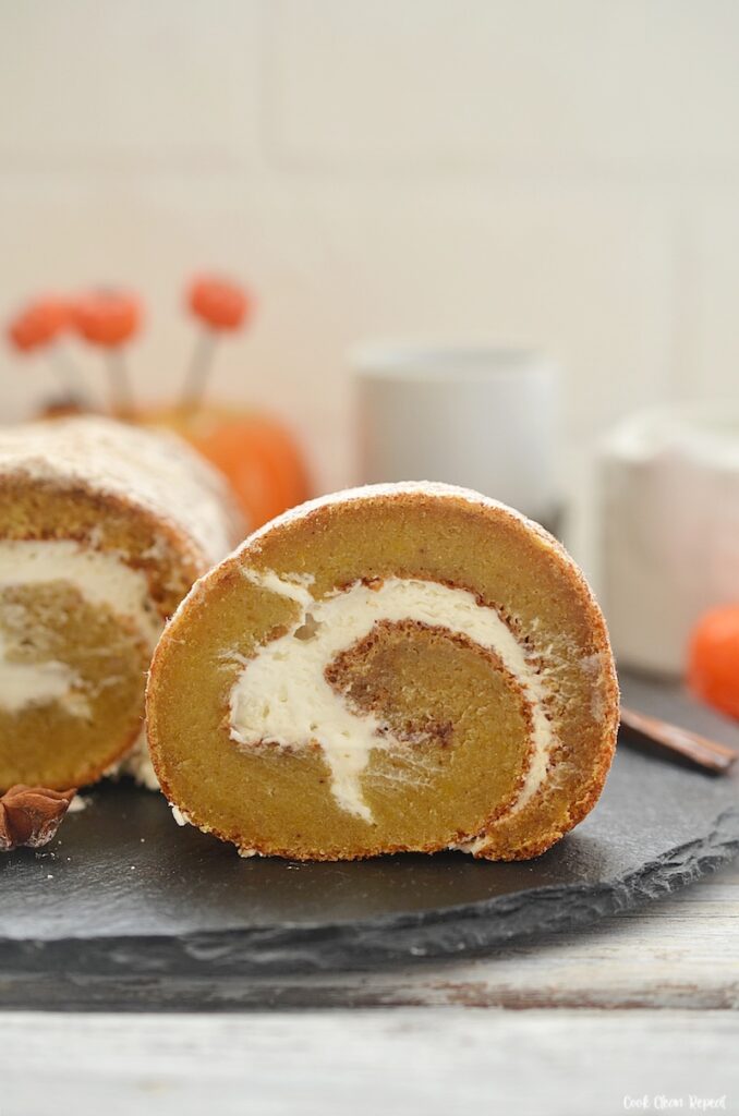 Side view of finished cake roll