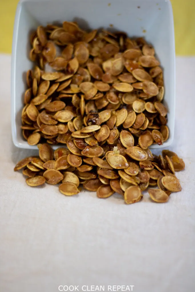 Here we see the finished pumpkin seeds ready to eat. 
