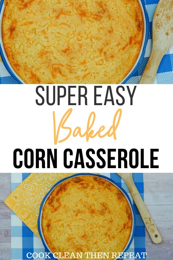 Pin showing easy baked corn with title in the middle. 