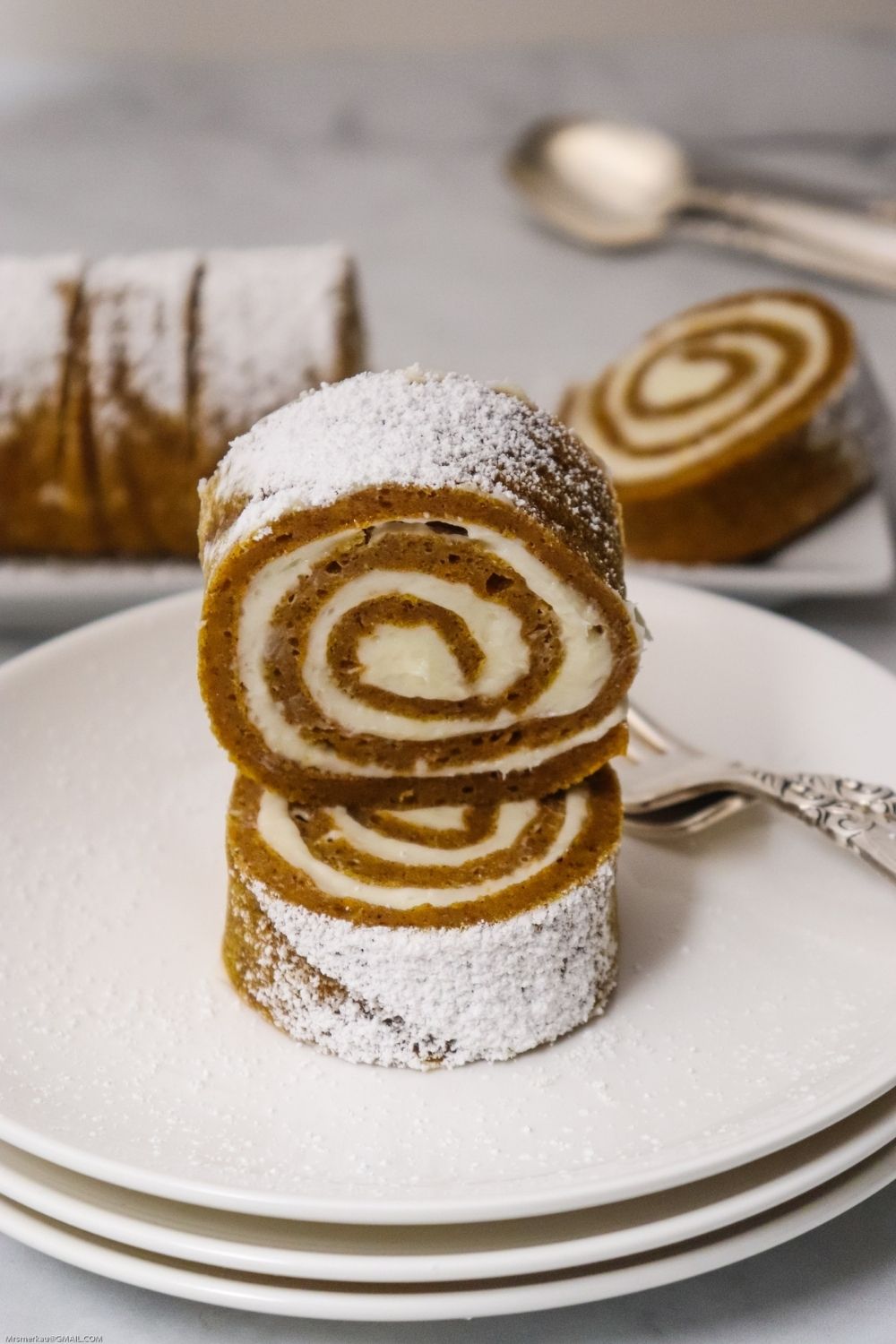 stacked slices of the pumpkin roll