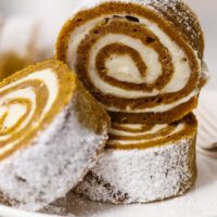 three slices of this easy pumpkin roll recipe