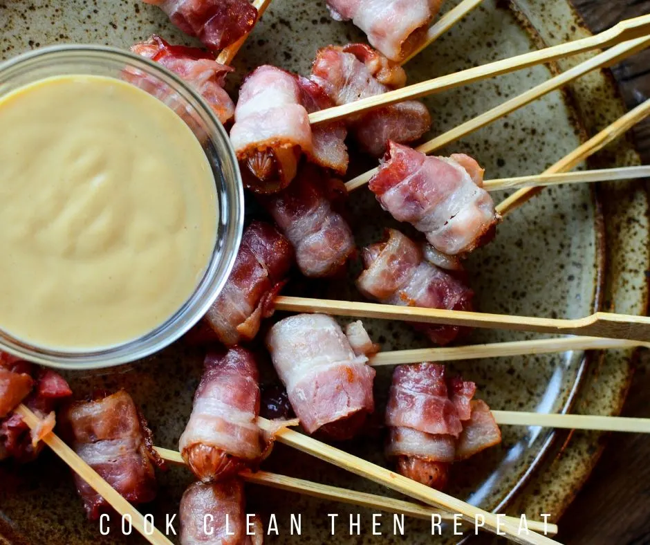 Finished bacon wrapped sausages recipe
