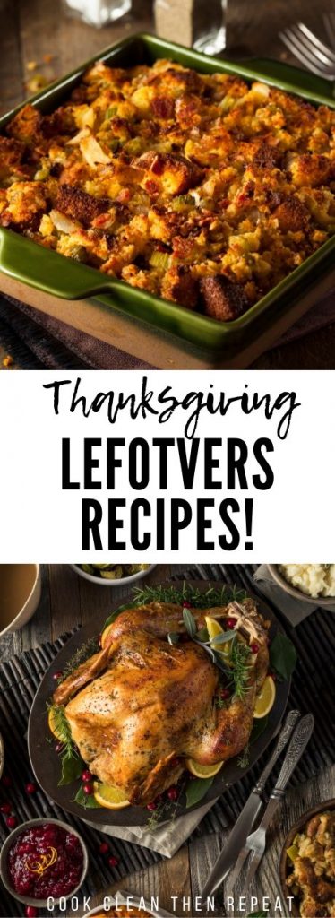 Another pin showing the thanksgiving meal and the title of the post about thanksgiving leftovers