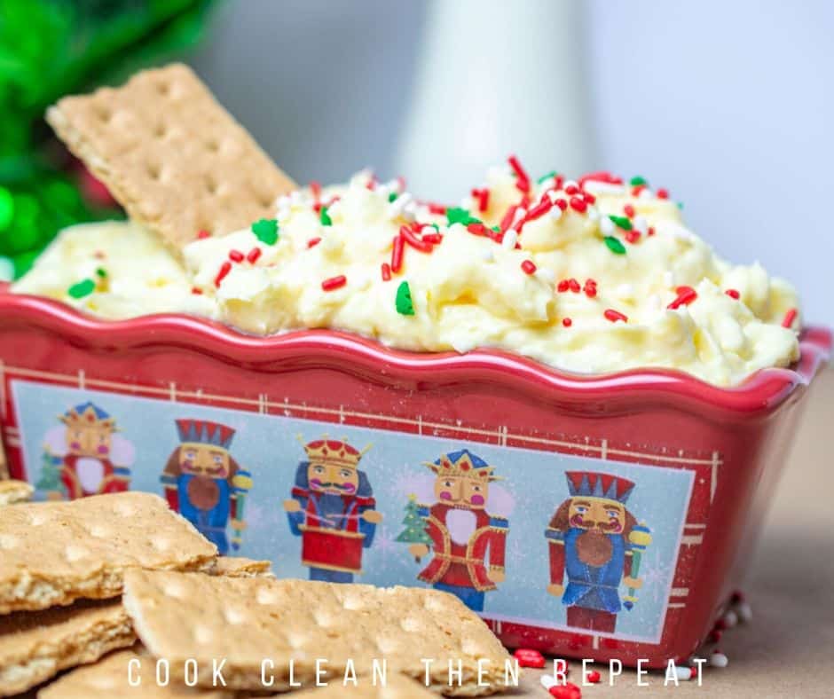 Delicious dessert dip, white chocolate cheesecake dip.