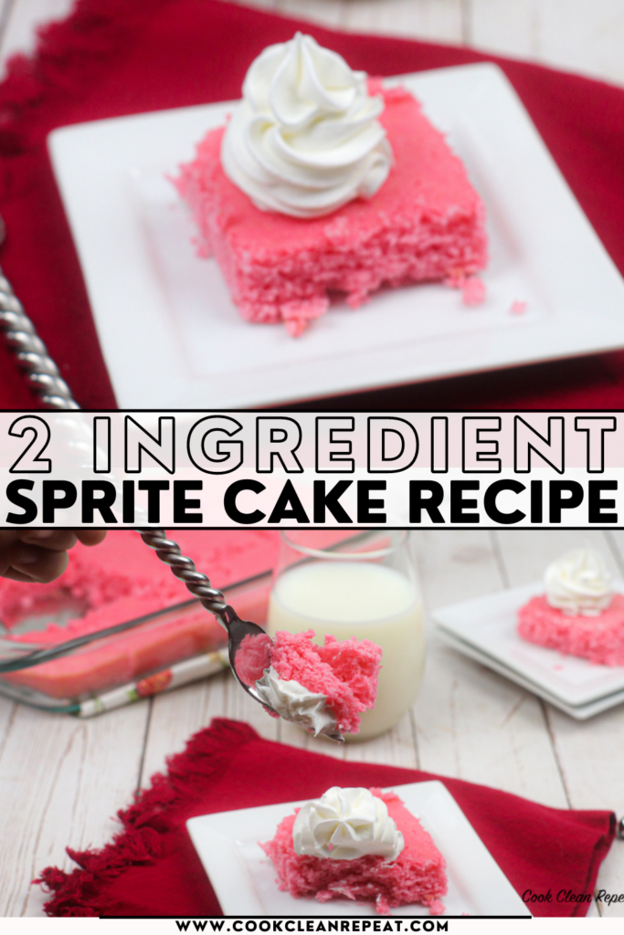 pin showing finished 2 ingredient sprite cake with title across the middle. 