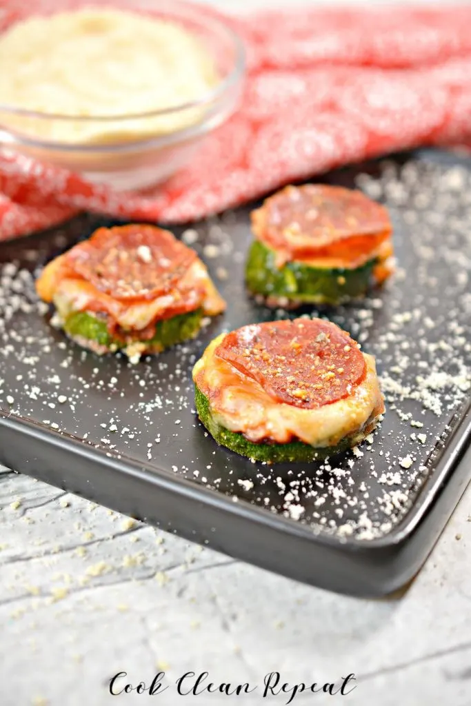 A view of the finished zucchini pizza bites