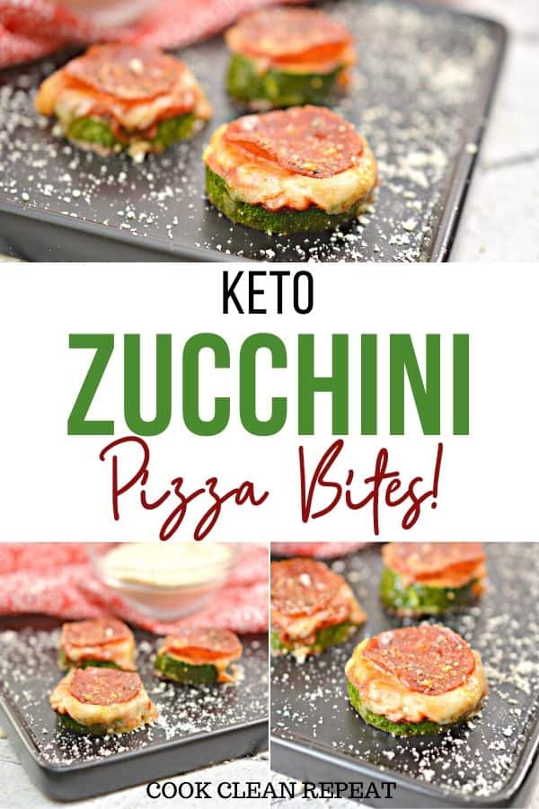 One of the gorgeous pins for the keto zucchini pizza bites.