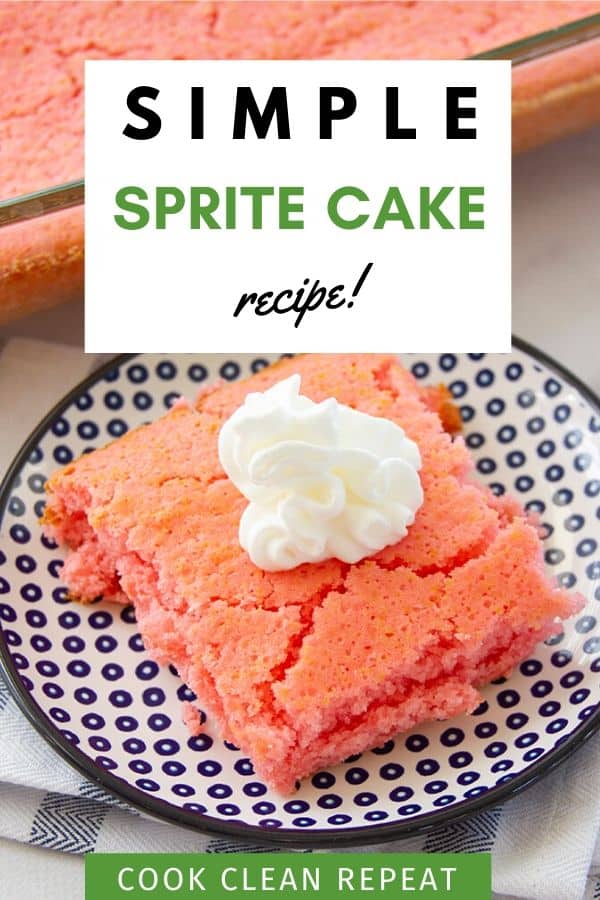 A beautiful pin showing the finished simple sprite cake recipe.