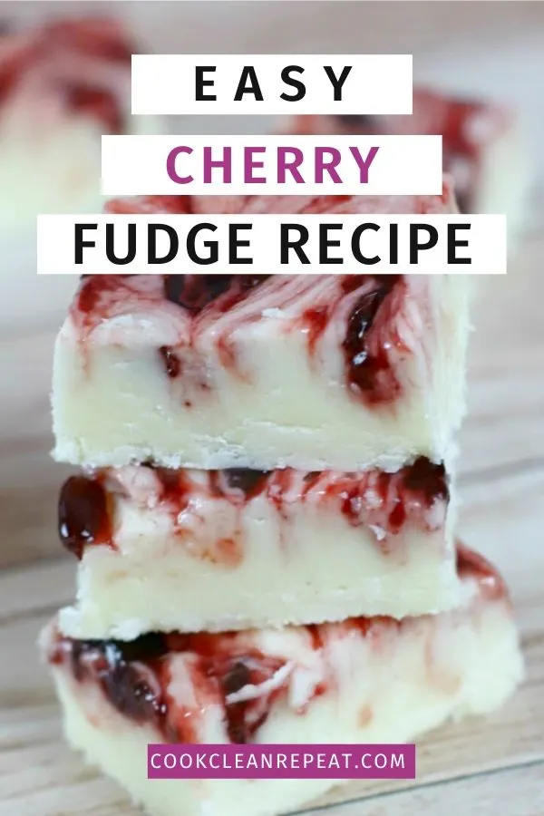 This image is a pin showing the fudge and the title of the recipe on top. 