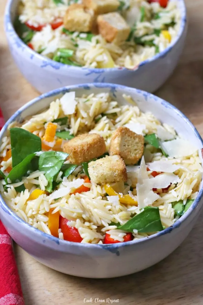 A look at the finished orzo pasta salad recipe