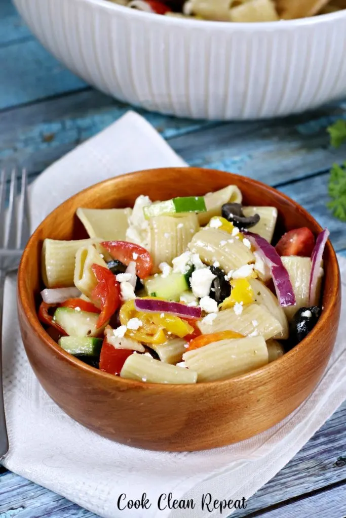 Delicious pasta salad recipe finished and ready to be enjoyed