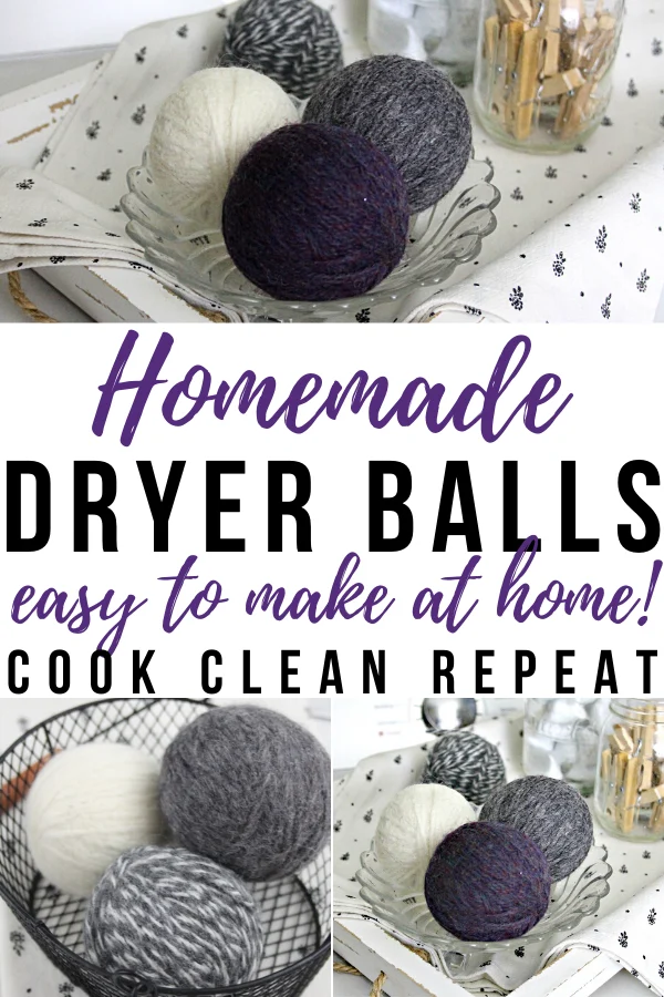 A pin showing the title homemade dryer balls that are easy to make at home. 