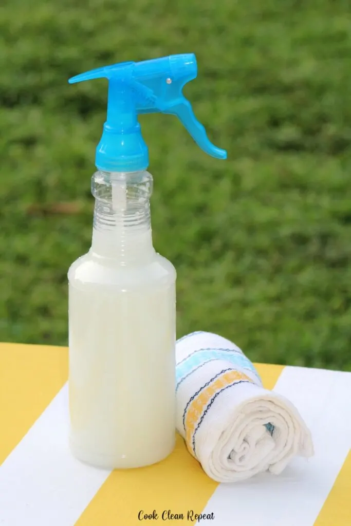 A finished bottle of the diy glass cleaner recipe ready to be used.