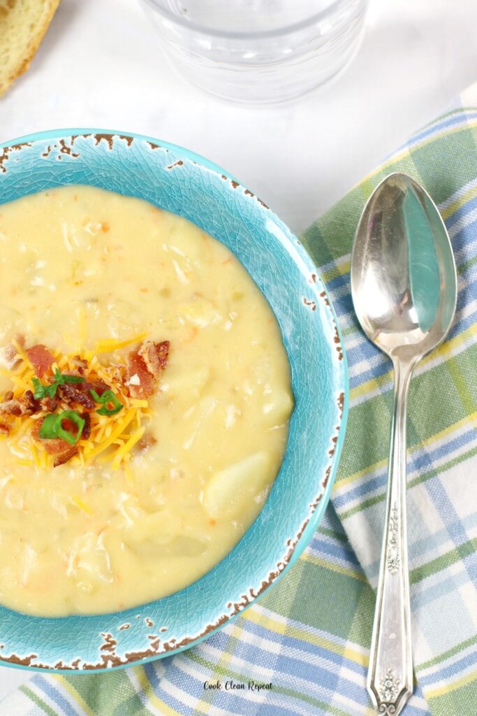 A delicious bowl full of ruby Tuesday potato cheese soup recipe. 