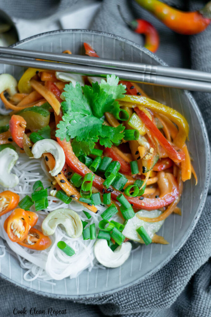 This is a close up look at the bowl full of Thai cucumber salad, ready to be devoured. 