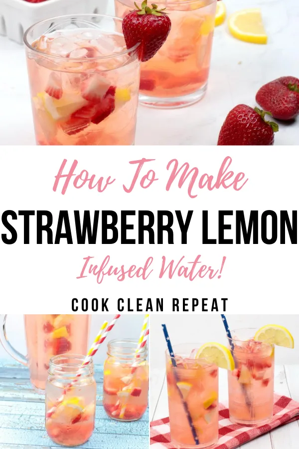Another pin showing the finished strawberry lemon water ready to be served.