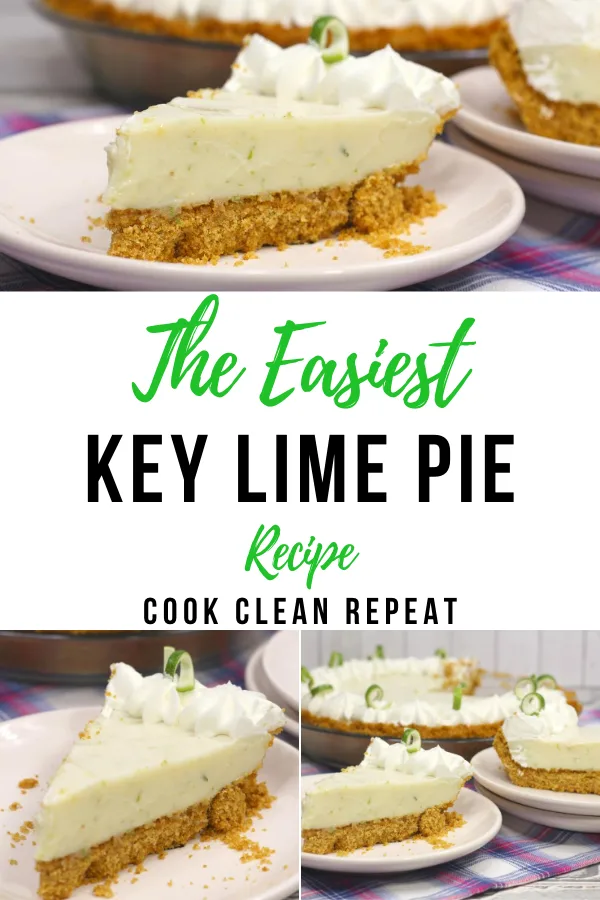 The pin showing the delicious easy key lime pie recipe finished and ready to be served.