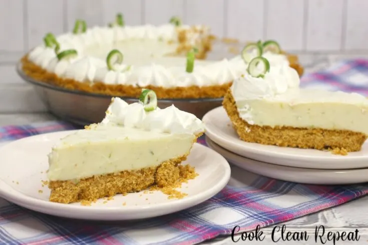 Featured image showing a few slices of the key lime pie recipe finished and ready to serve.