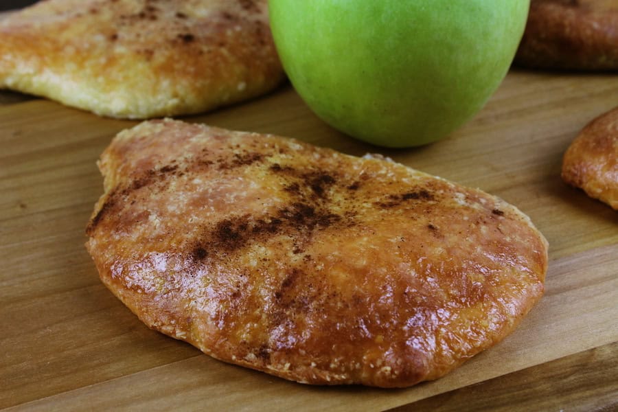 A close up view of one of the finished pies with golden brown crust ready to serve.