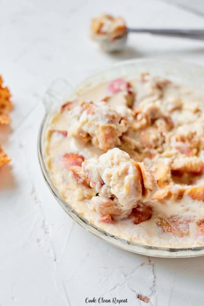 Close up view of the finished caramel apple ice cream.