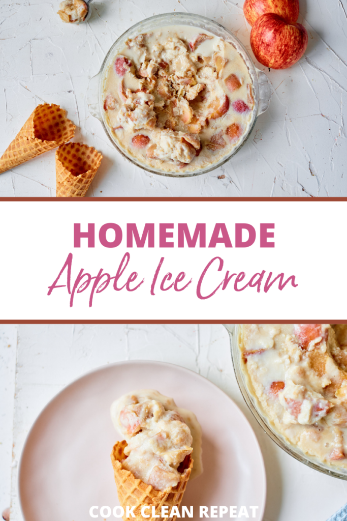 pin showing the title across the middle and the finished apple ice cream on top and bottom.