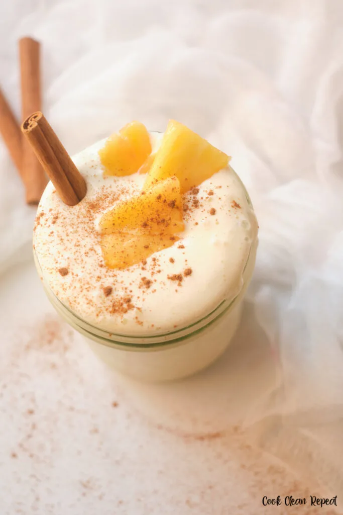 close up of the garnish on the pineapple cinnamon smoothie. 