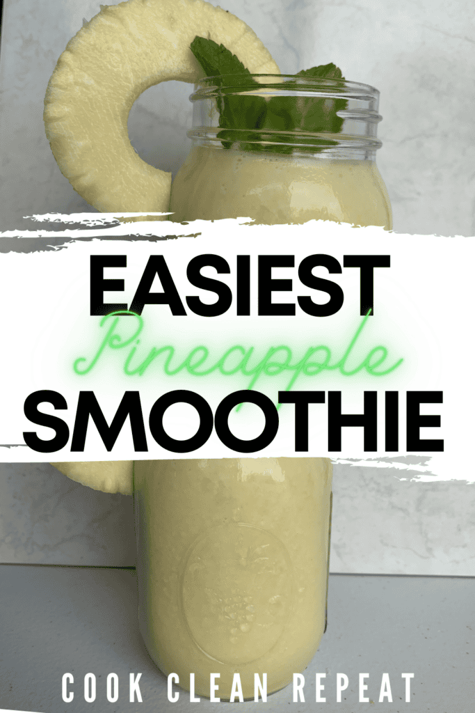 Pin showing the finished pineapple smoothie.