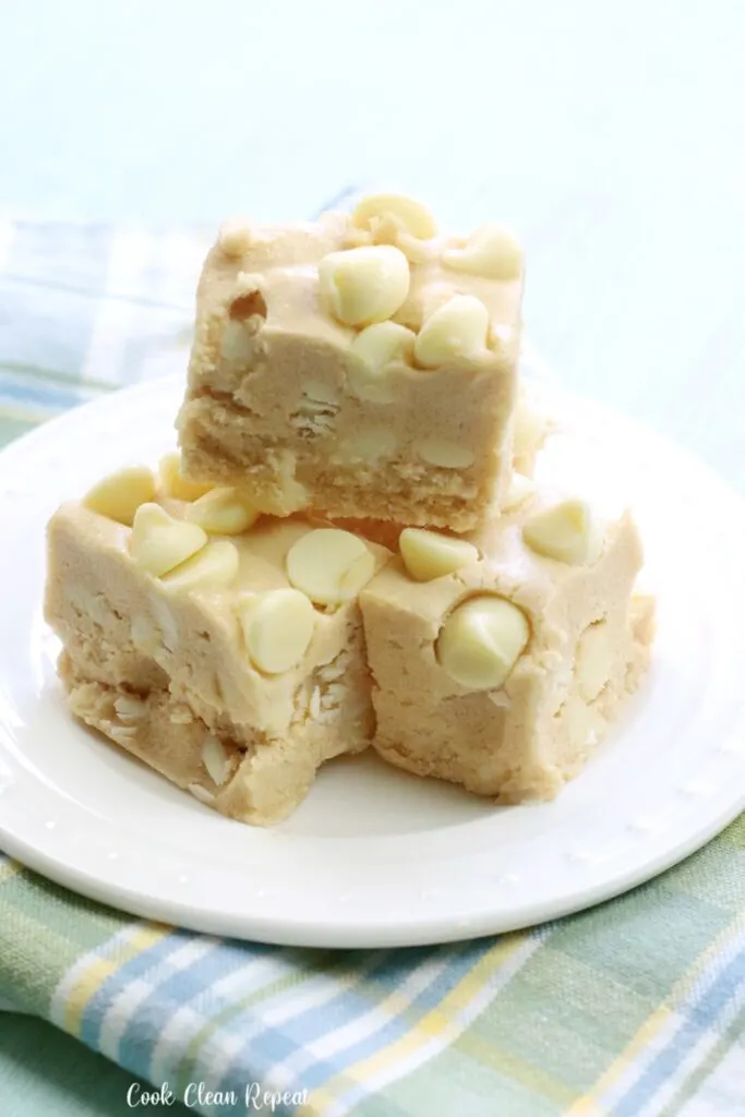 Here's a stack of the finished peanut butter fudge ready to be shared. 