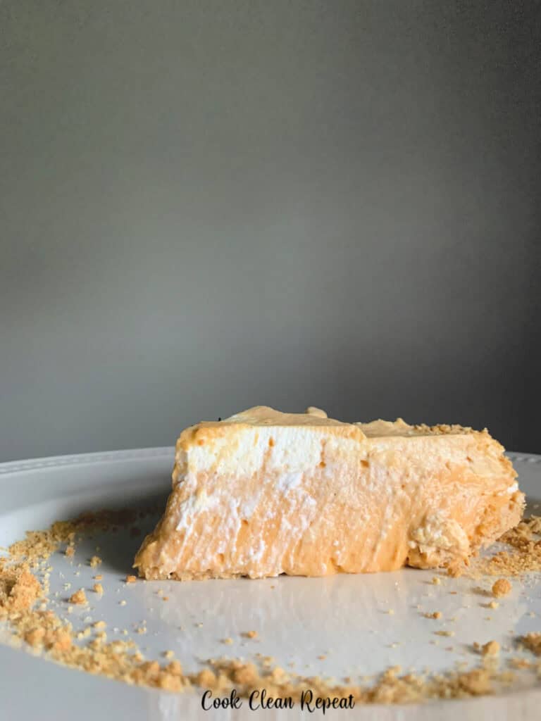 A side view of a slice of the finished pie.