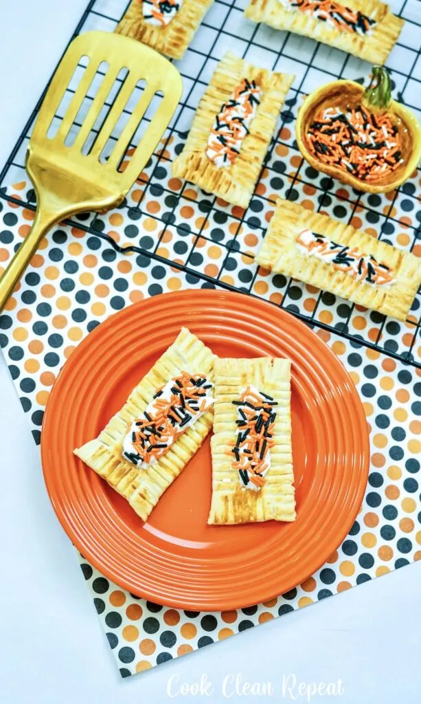 Top down view of the finished pumpkin pop tarts ready to serve. 