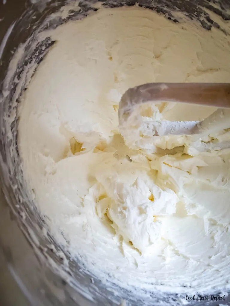 ingredients being creamed in a mixer