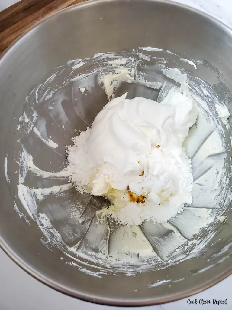 whipped topping added to the mixing bowl