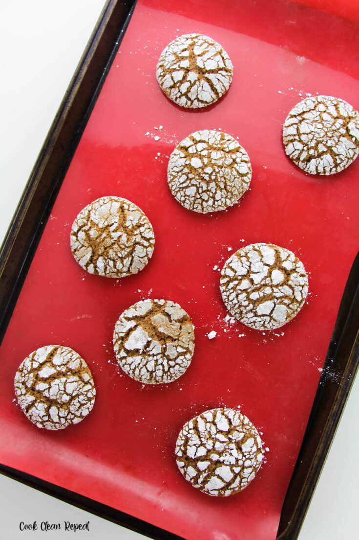 Featured image showing the finished gingerbread crinkle cookies.