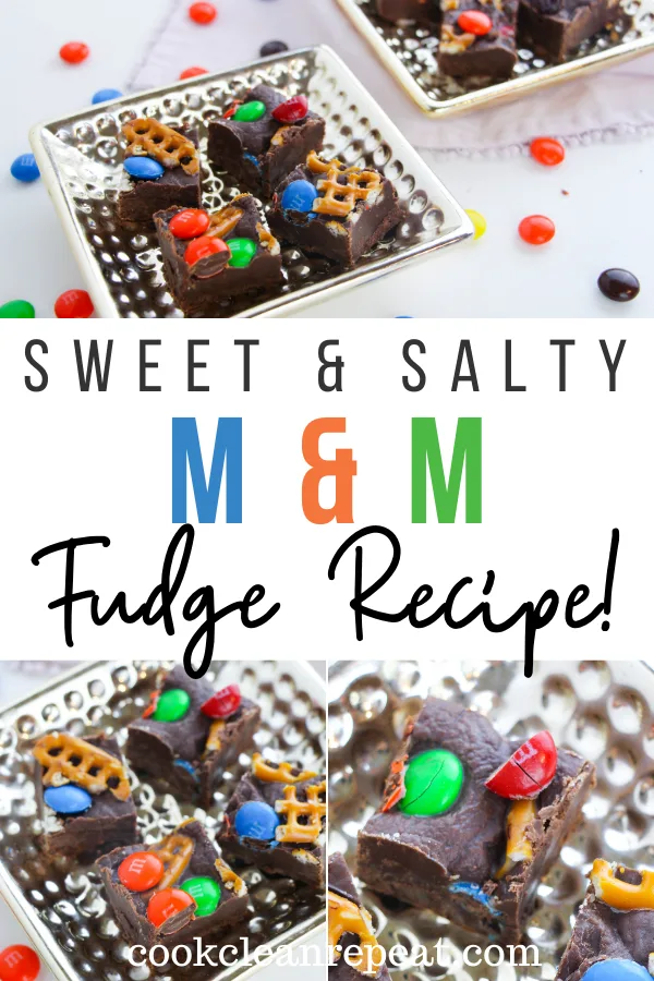 Sweet & Salty M&M Fudge - Cook Clean Repeat