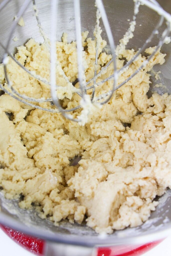mixing cookie dough in stand mixer