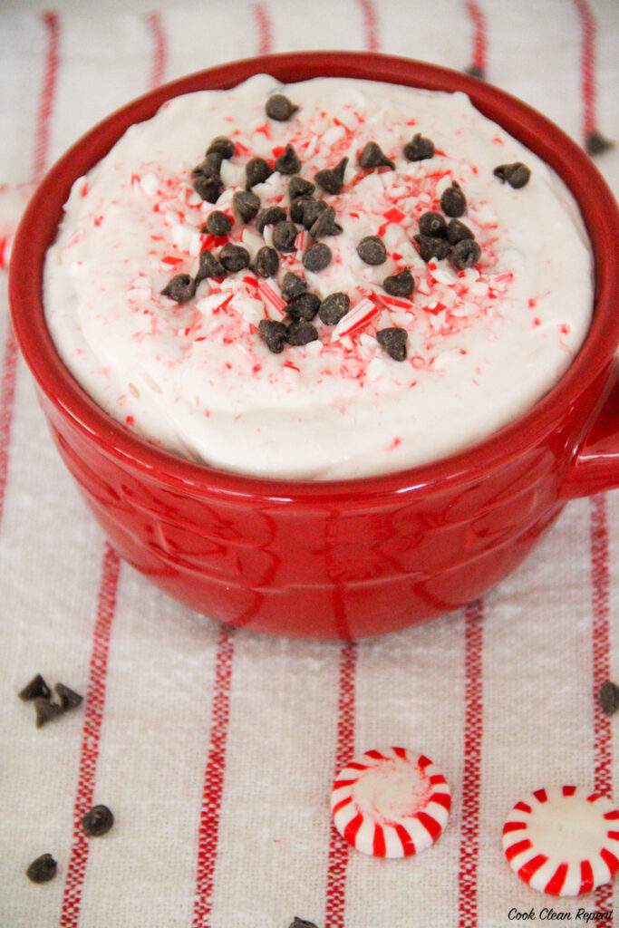 peppermint cheesecake dip ready to be served. 
