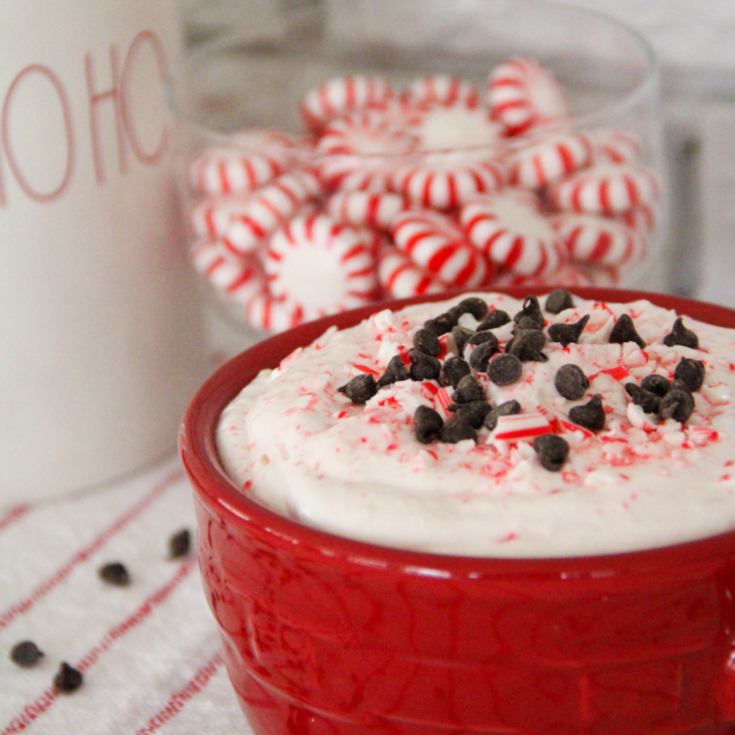 featured image showing the finished peppermint cheesecake dip ready to eat