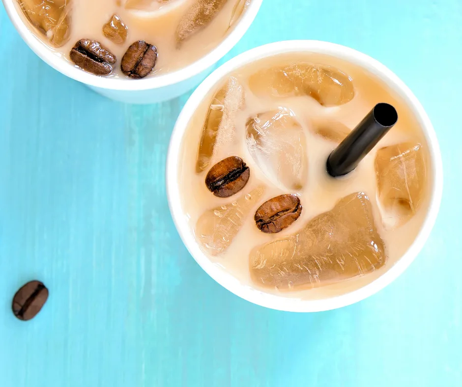 A top down view of some iced coffee drinks ready to be enjoyed. 