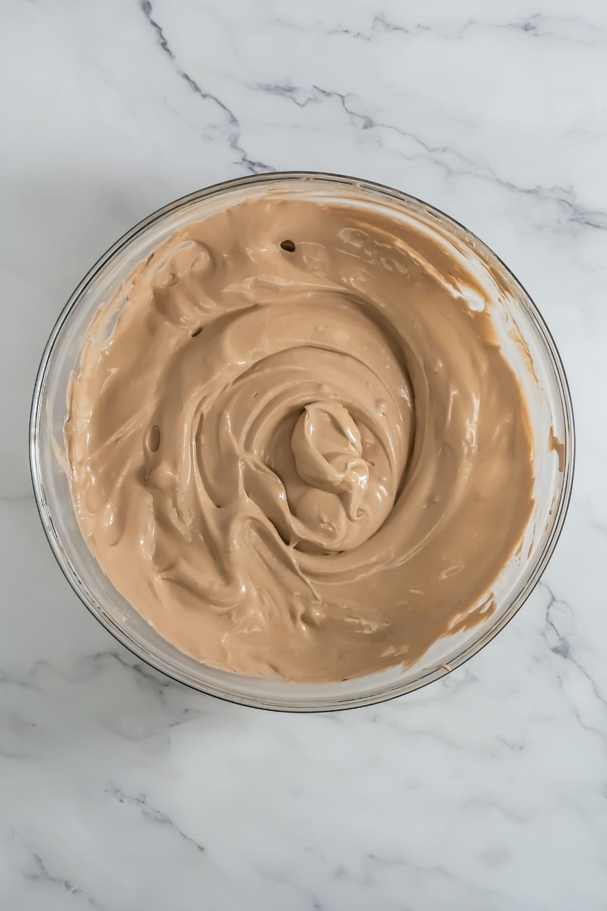 Swirled chocolate pudding dip from above.
