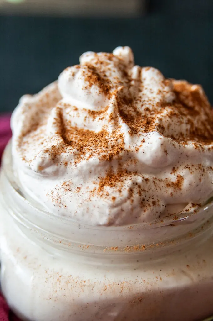 A close up of the finished and delicious looking cinnamon whipped cream topping. 