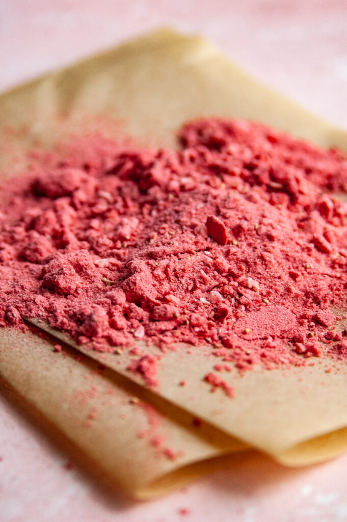 Smashed freeze dried strawberries. 