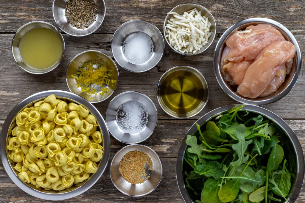 Ingredients needed for lemon chicken tortellini salad recipe