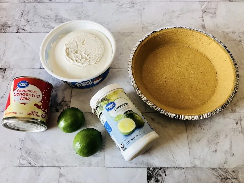 ingredients needed to make easy no bake key lime pie. 