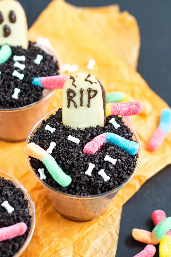 halloween dirt pudding cups image. 